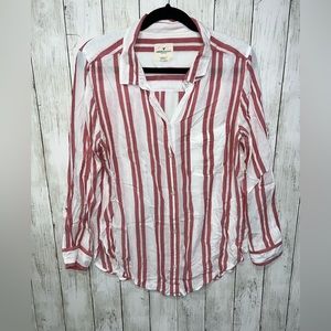 American Eagle Long Sleeve Button Up Oversized Fit Red White Size Medium Thin